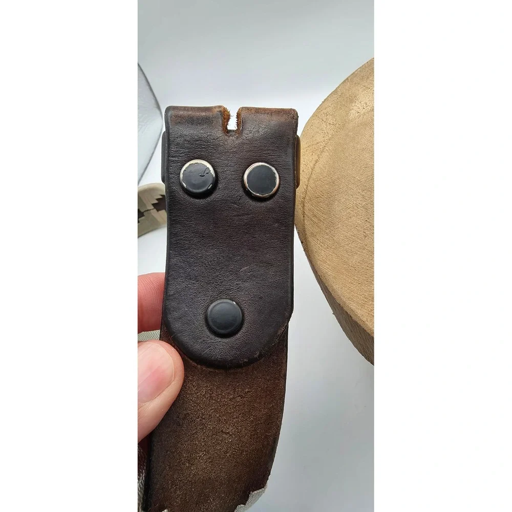 Rafter C Mens Brown Leather Pampa Belt Blue Cream Diamond Embroidery 44 Inch